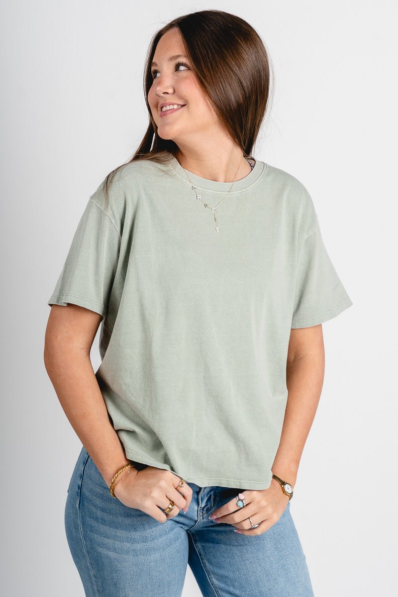 Pigment dyed short sleeve t-shirt sage green