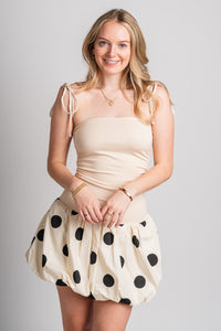 Ruched balloon skirt dress taupe - Cute dress - Trendy Dresses at Lush Fashion Lounge Boutique in Oklahoma City