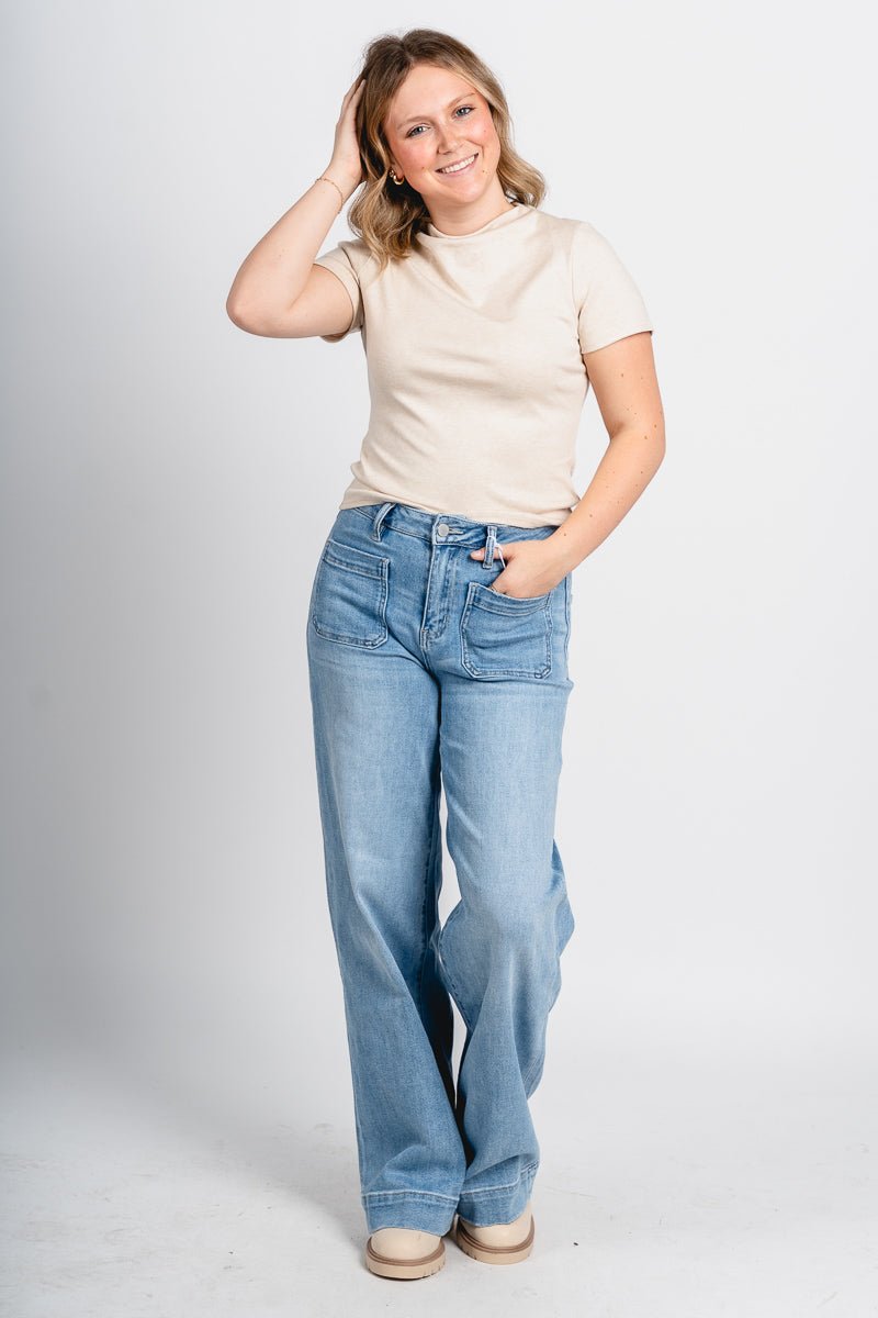 Anthem mock neck short sleeve top oatmeal