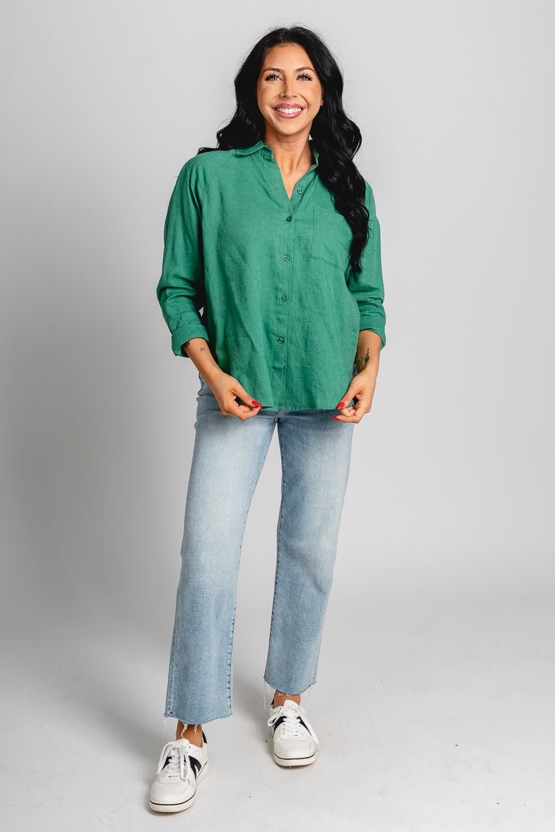 Z Supply the perfect linen top botanical green - Z Supply top - Z Supply Clothing at Lush Fashion Lounge Trendy Boutique Oklahoma City