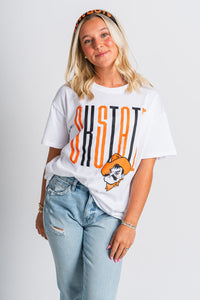 OSU OSU Oklahoma State goal post oversized t-shirt white T-shirt | Lush Fashion Lounge Trendy Oklahoma State Cowboys Apparel & Cute Gameday T-Shirts