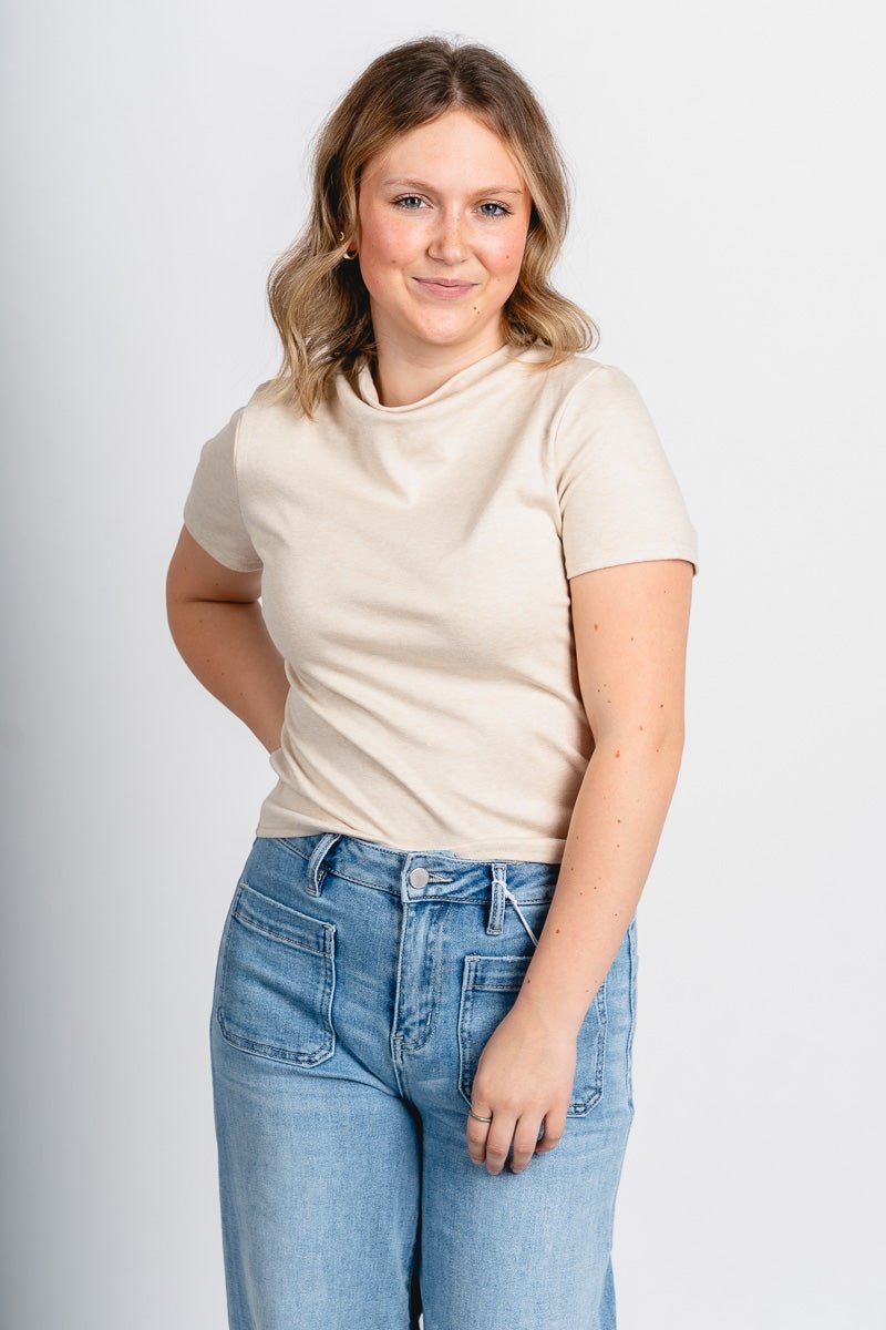 Anthem mock neck short sleeve top oatmeal