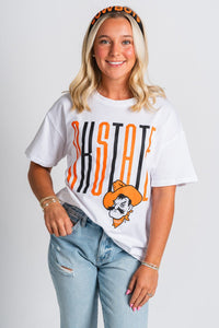 OSU OSU Oklahoma State goal post oversized t-shirt white T-shirt | Lush Fashion Lounge Trendy Oklahoma State Cowboys Apparel & Cute Gameday T-Shirts