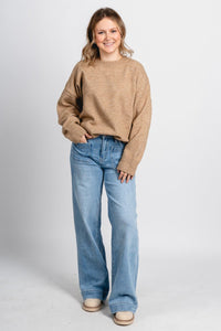 Boston knit sweater mocha - Trendy Sweaters | Cute Pullover Sweaters at Lush Fashion Lounge Boutique in Oklahoma City