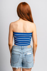 Mia twist front strapless top cobalt/white - Adorable tank top - Stylish Patriotic Summer Graphic Tees at Lush Fashion Lounge Boutique in OKC