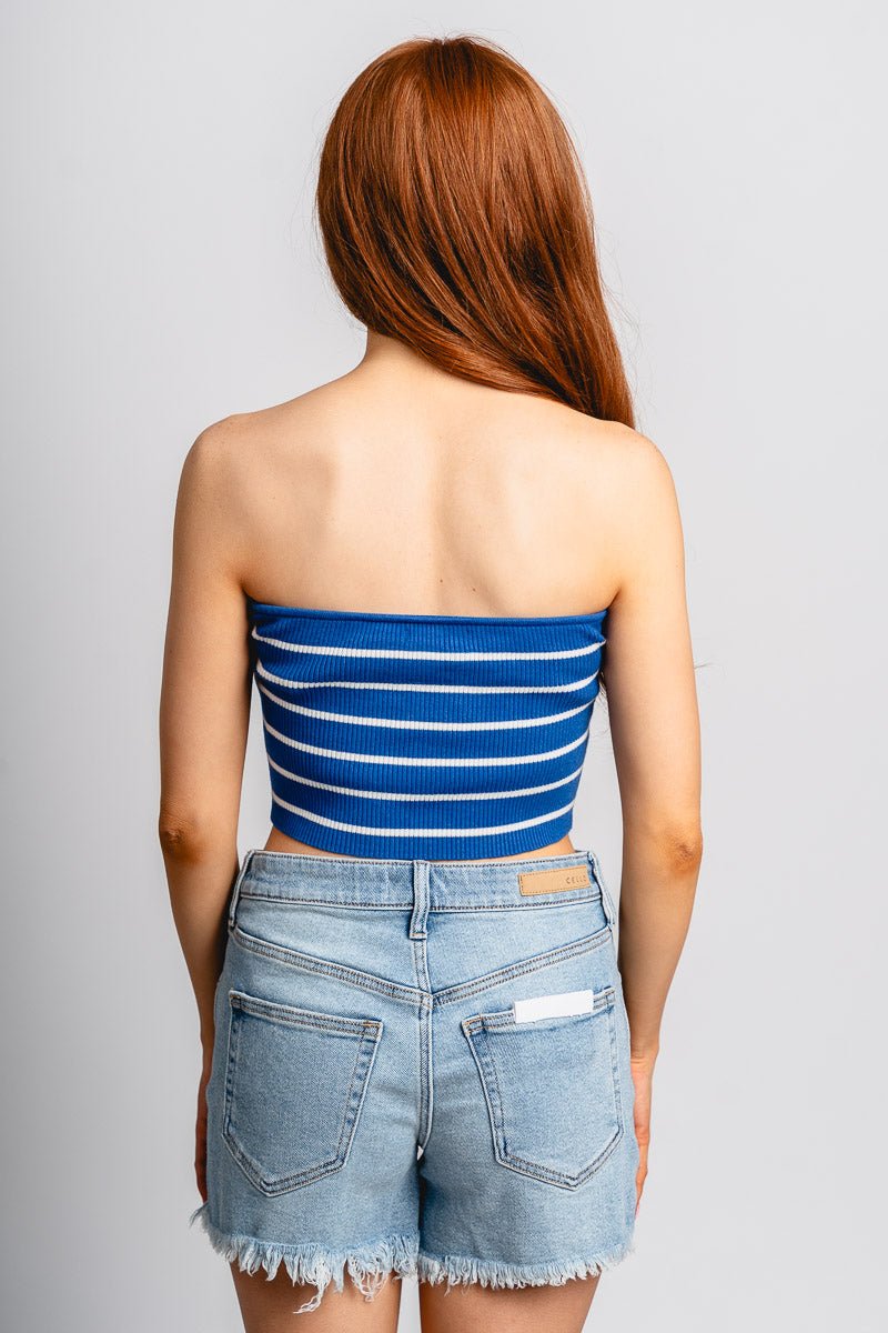 Mia twist front strapless top cobalt/white - Adorable tank top - Stylish Patriotic Summer Graphic Tees at Lush Fashion Lounge Boutique in OKC