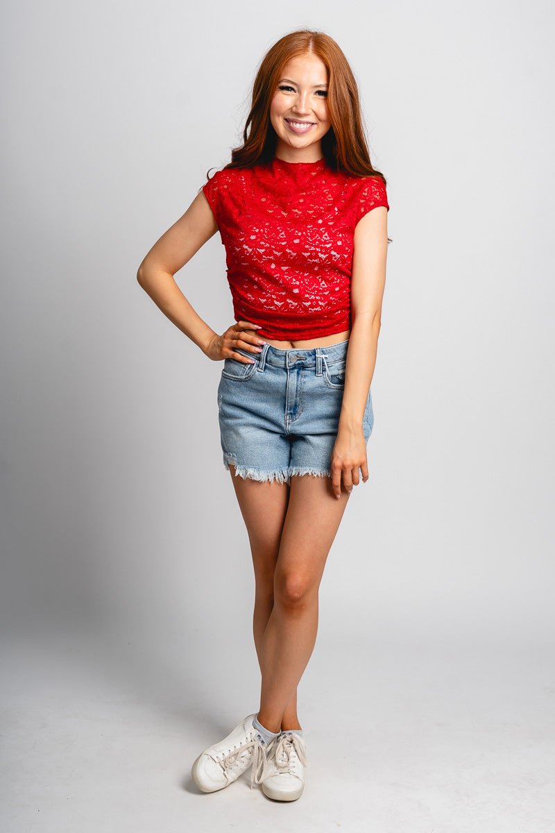 Cap sleeve lace top red - Fun top - Unique American Summer Ideas at Lush Fashion Lounge Boutique in Oklahoma