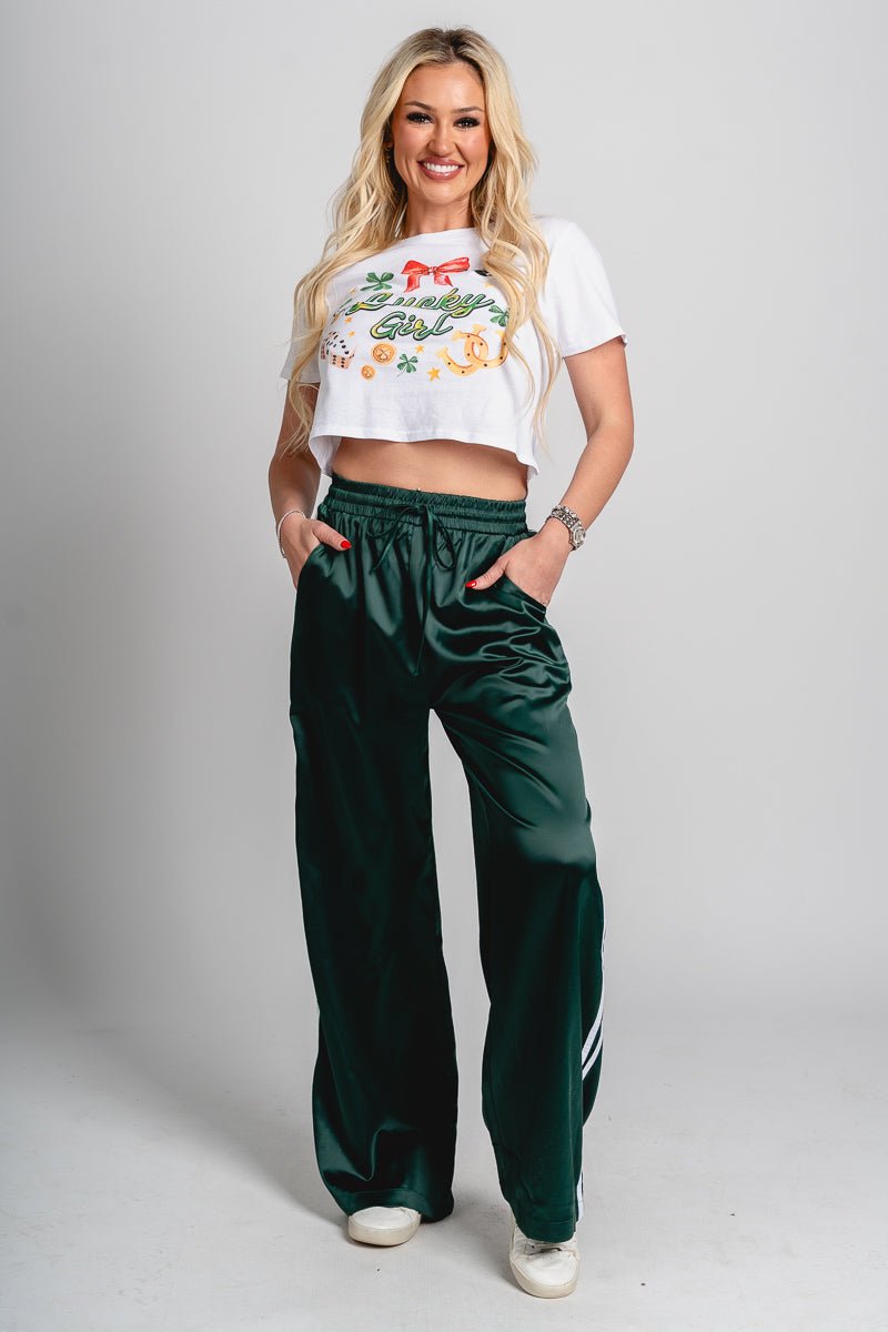 Lucky girl crop tee white - Trendy St. Patrick's T-Shirts at Lush Fashion Lounge Boutique in Oklahoma City