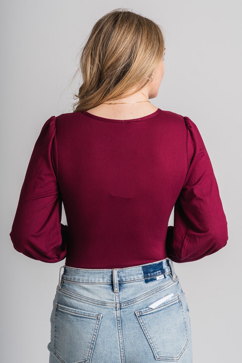 Plunge v-neck bodysuit burgundy