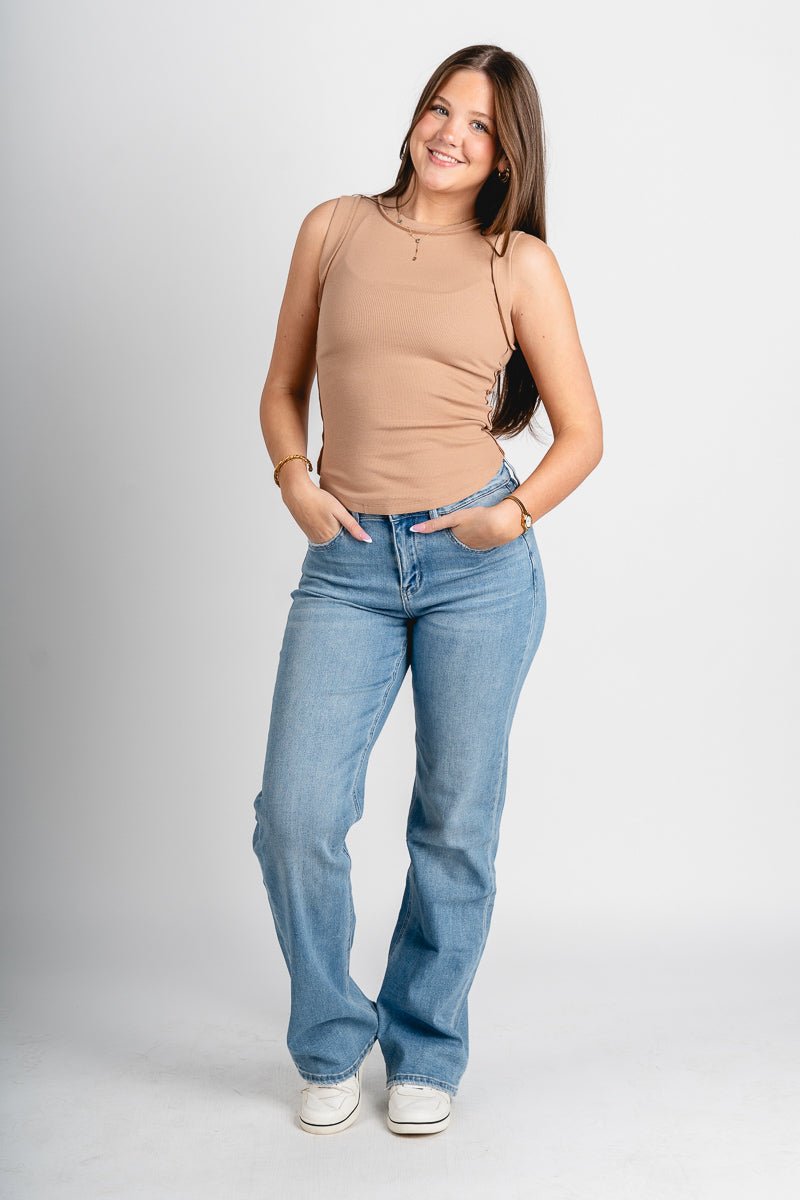 Reverse seam tank top dark taupe