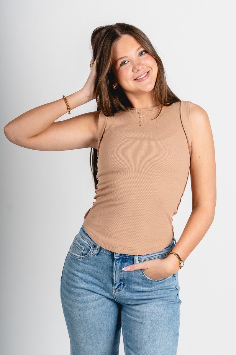 Reverse seam tank top dark taupe