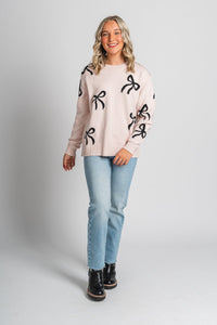 Bow sweater pink - Trendy Sweaters | Cute Pullover Sweaters at Lush Fashion Lounge Boutique in Oklahoma City