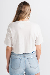 America bows cropped t-shirt white - Adorable T-shirts - Stylish Patriotic Summer Graphic Tees at Lush Fashion Lounge Boutique in OKC