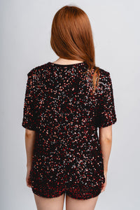 Sequin short sleeve top red - Trendy New Year's Eve Dresses, Skirts, Kimonos and Sequins at Lush Fashion Lounge Boutique in Oklahoma City