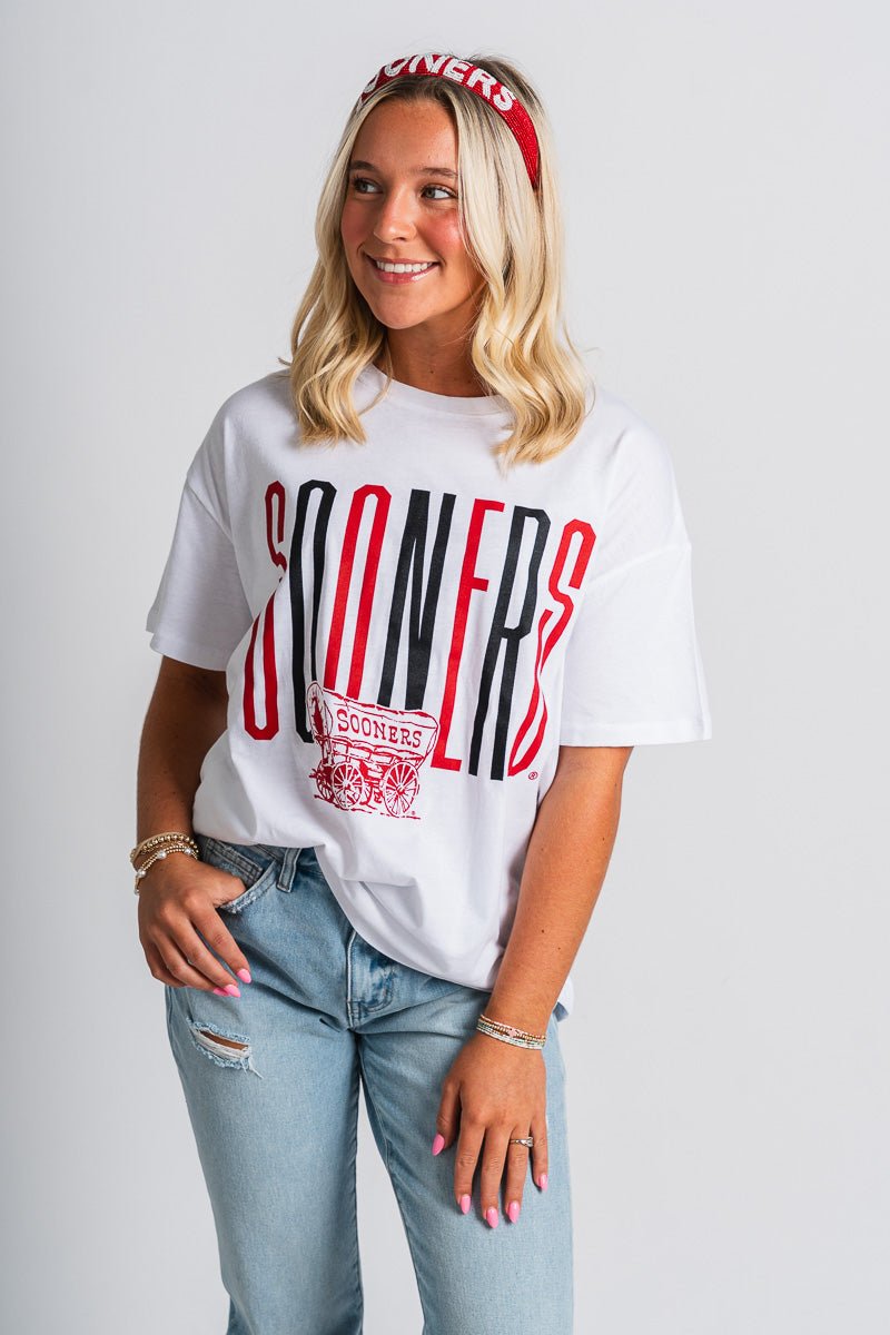 OU OU Sooners goal post oversized t-shirt white T-shirt | Lush Fashion Lounge Trendy Oklahoma University Sooners Apparel & Cute Gameday T-Shirts