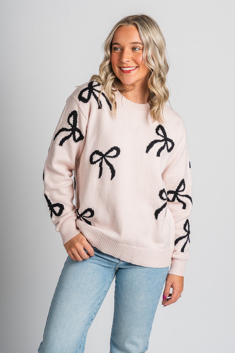 Bow sweater pink – Stylish Sweaters | Boutique Sweaters at Lush Fashion Lounge Boutique in Oklahoma City