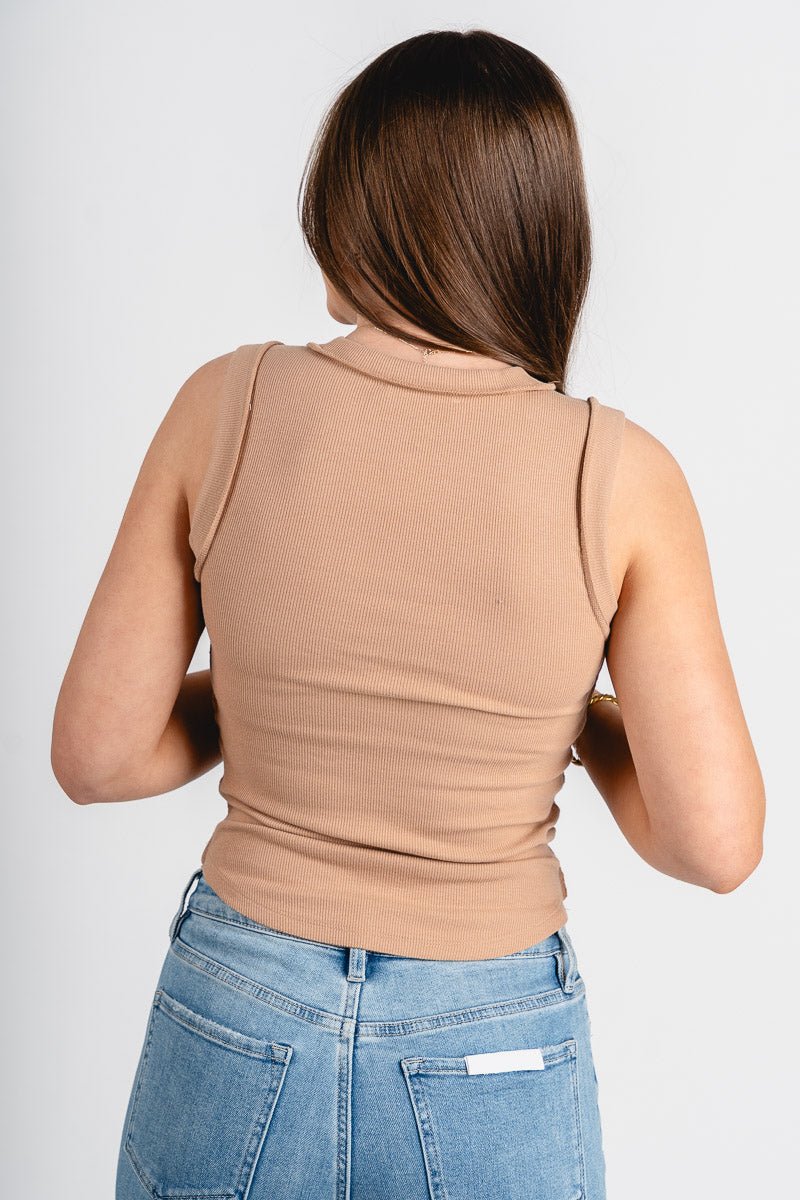 Reverse seam tank top dark taupe