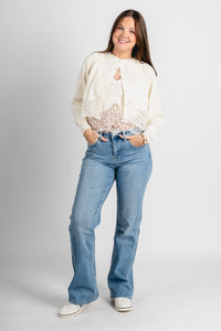 Lace trim cardigan cream - Trendy Cardigan - Fashion Cardigans & Cute Kimonos at Lush Fashion Lounge Boutique in Oklahoma City