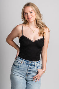 Ruffle trim mesh bodysuit black - Cute Bodysuit - Trendy Bodysuits at Lush Fashion Lounge Boutique in Oklahoma City