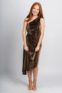 One shoulder metallic asymmetrical dress black/gold - Affordable dress - Boutique Dresses at Lush Fashion Lounge Boutique in Oklahoma City