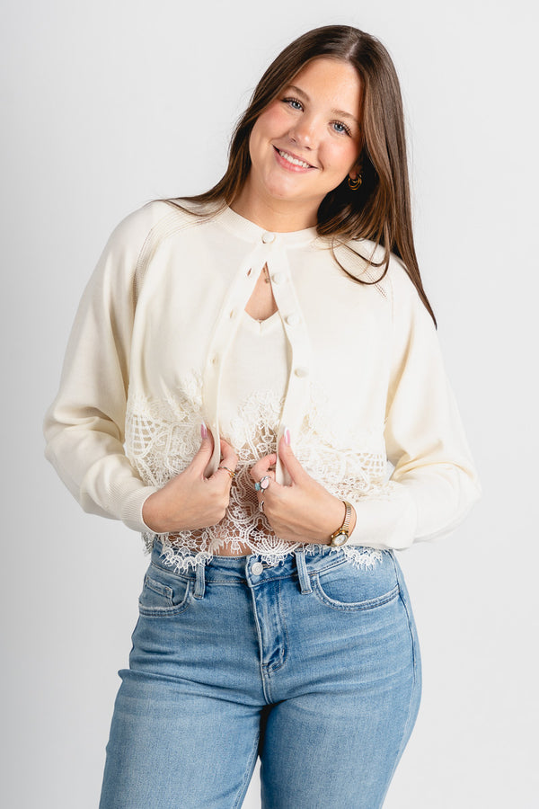 Lace trim cardigan cream | Trendy Cardigans & Fashionable Kimonos