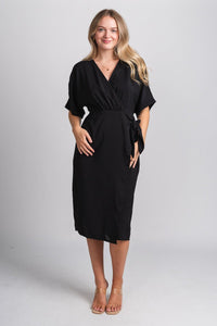 Tie wrap midi dress black - Trendy dress - Fashion Dresses at Lush Fashion Lounge Boutique in Oklahoma City