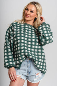 Checkered sweater olive - Trendy T-Shirts for St. Patrick's Day at Lush Fashion Lounge Boutique in Oklahoma City