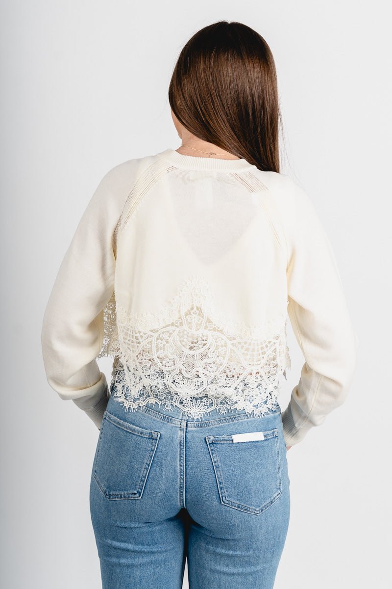 Lace trim cardigan cream
