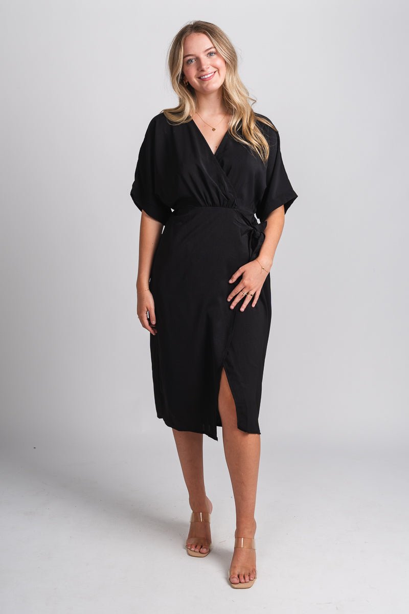 Tie wrap midi dress black Stylish dress - Womens Fashion Dresses at Lush Fashion Lounge Boutique in Oklahoma City