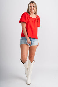 Puff sleeve top red - Fun Top - Unique American Summer Ideas at Lush Fashion Lounge Boutique in Oklahoma