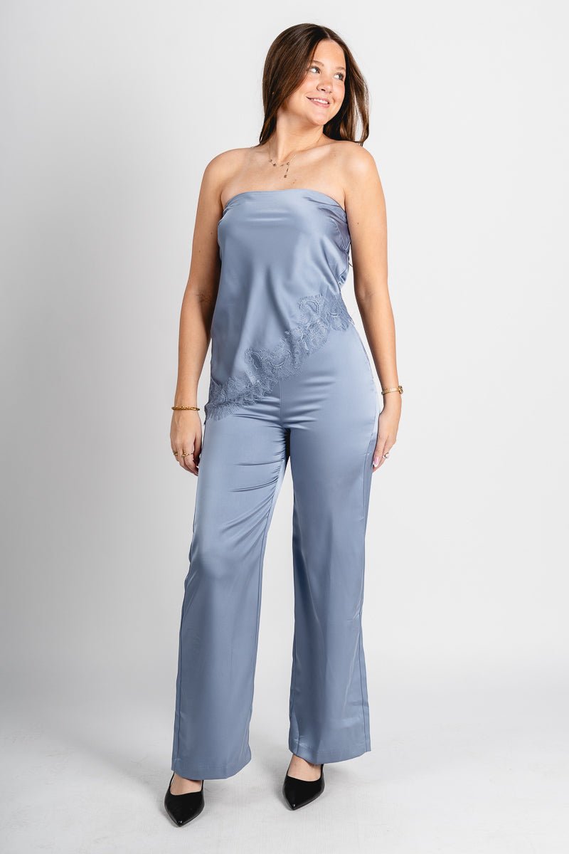 Satin wide leg pants slate grey