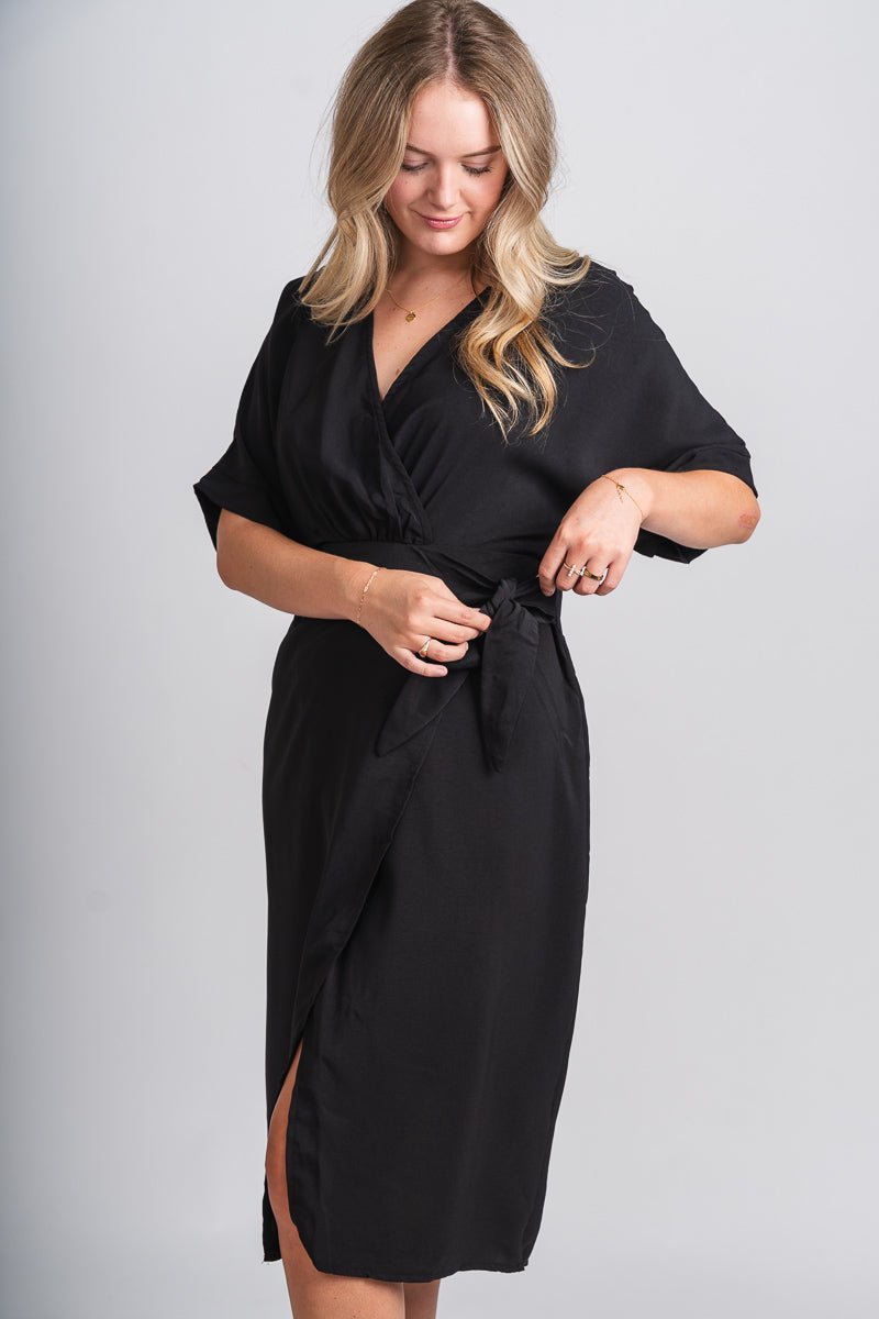 Tie wrap midi dress black Trendy Dresses Lush Fashion Lounge