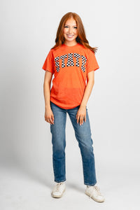 OSU OSU STATE checkered unisex t-shirt orange T-shirt | Lush Fashion Lounge Trendy Oklahoma State Cowboys Apparel & Cute Gameday T-Shirts