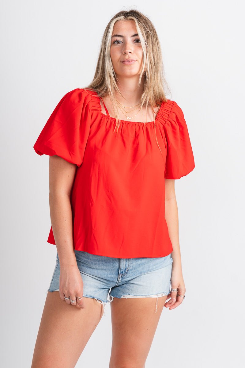 Puff sleeve top red - Adorable Top - Stylish Patriotic Summer Graphic Tees at Lush Fashion Lounge Boutique in OKC