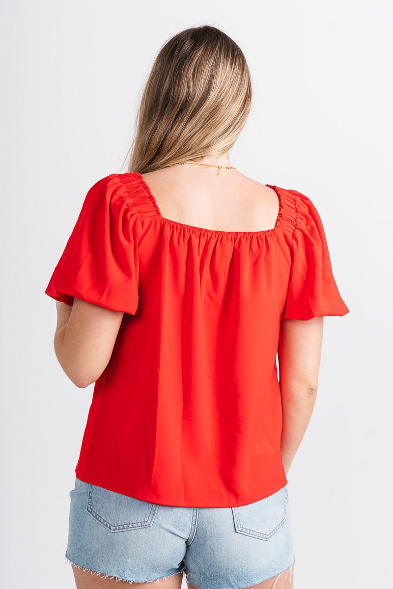 Puff sleeve top red