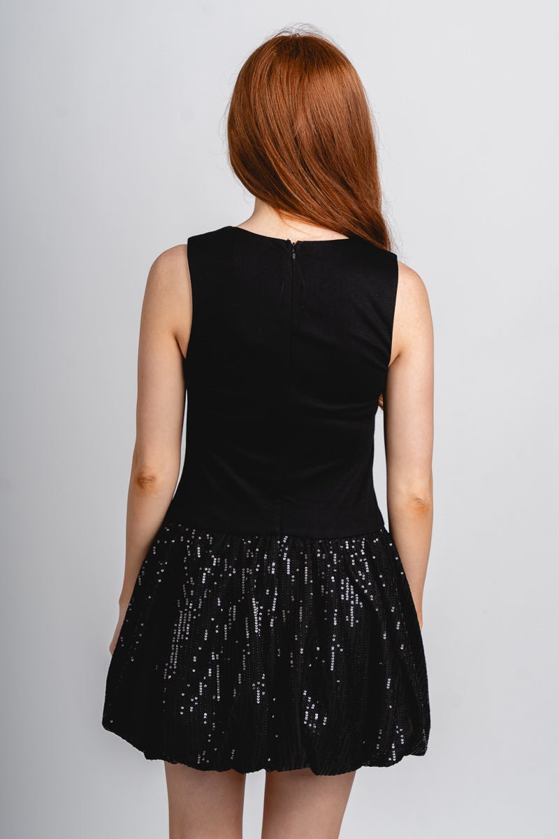 Sleeveless sequin skirt dress black | Lush Fashion Lounge: boutique fashion skirts, affordable boutique skirts, cute affordable skirts