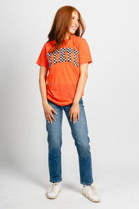 OSU OSU STATE checkered unisex t-shirt orange T-shirt | Lush Fashion Lounge Trendy Oklahoma State Cowboys Apparel & Cute Gameday T-Shirts
