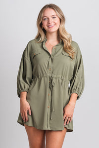 Drawstring blouse dress olive - Cute dress - Trendy Dresses at Lush Fashion Lounge Boutique in Oklahoma City