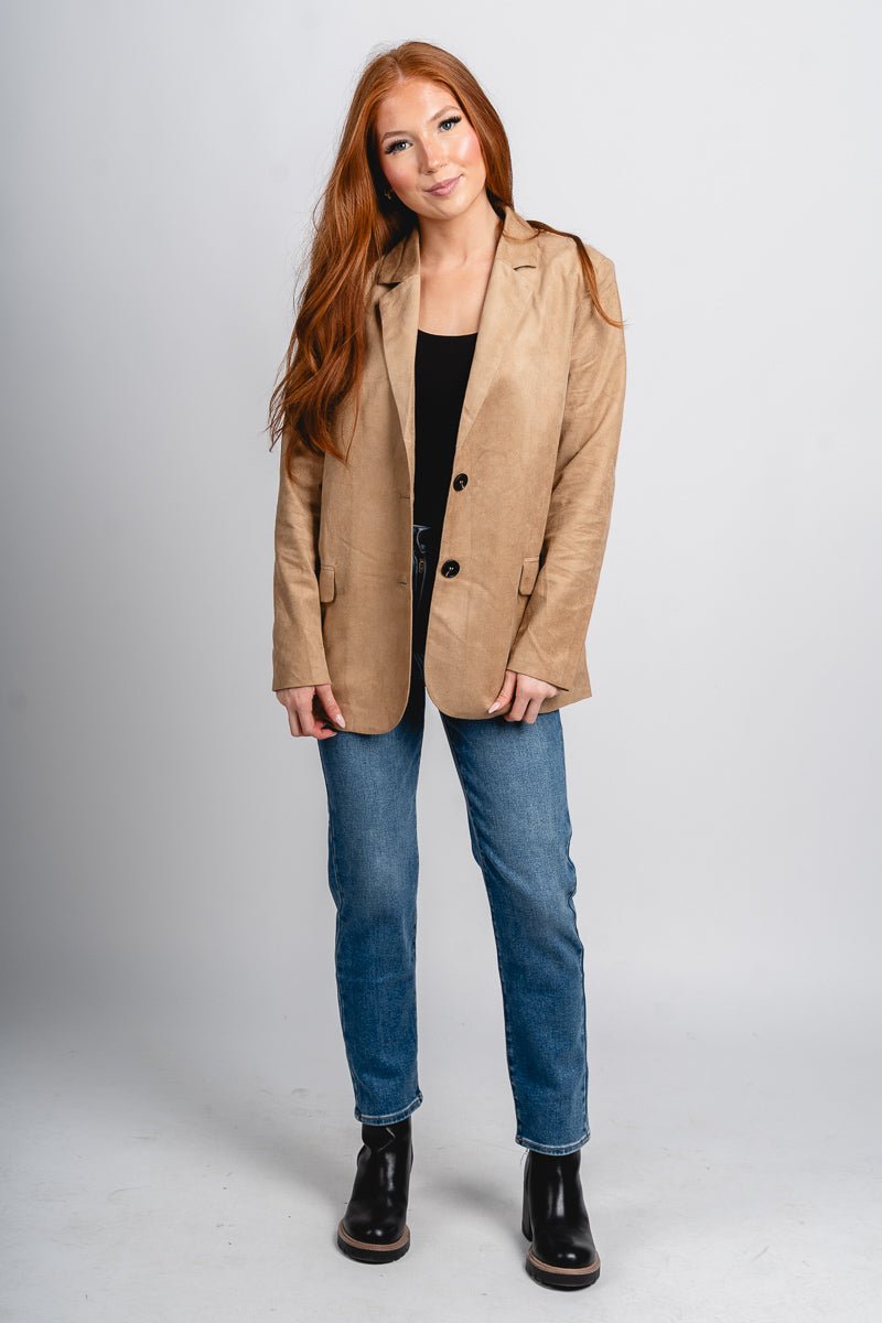 Suede blazer jacket taupe – Fashionable Jackets | Trendy Blazers at Lush Fashion Lounge Boutique in Oklahoma City