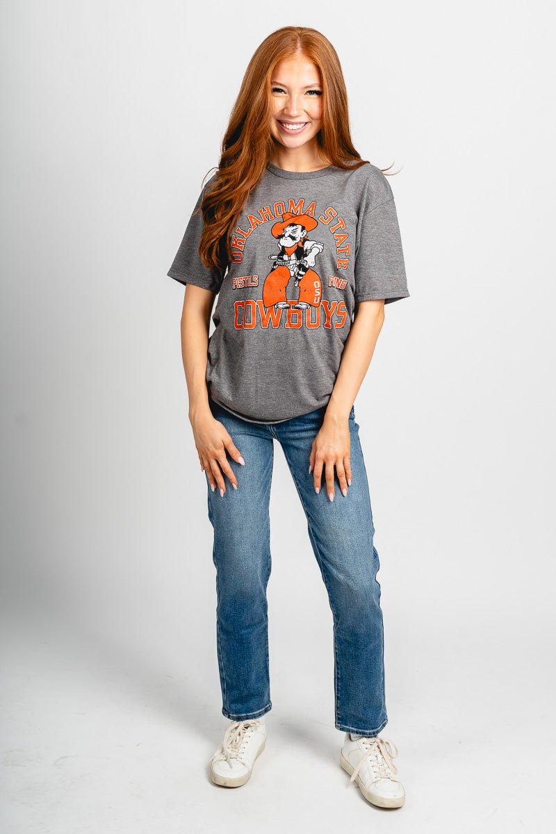 OSU OSU Oklahoma State arch Pete unisex t-shirt grey T-shirt | Lush Fashion Lounge Trendy Oklahoma State Cowboys Apparel & Cute Gameday T-Shirts