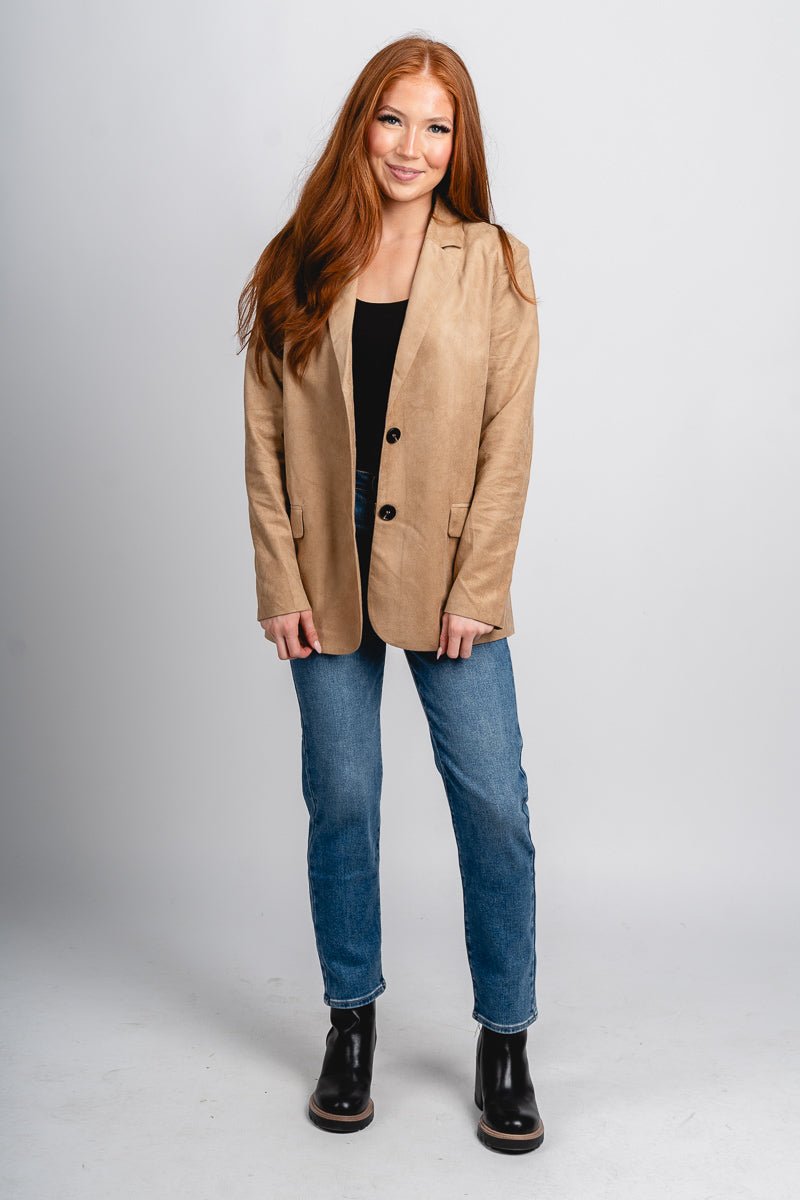 Suede blazer jacket taupe – Unique Blazers | Cute Blazers For Women at Lush Fashion Lounge Boutique in Oklahoma City