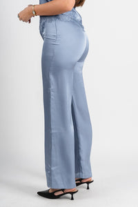 Satin wide leg pants slate grey - Affordable pants - Unique Easter Style at Lush Fashion Lounge Boutique in Oklahoma