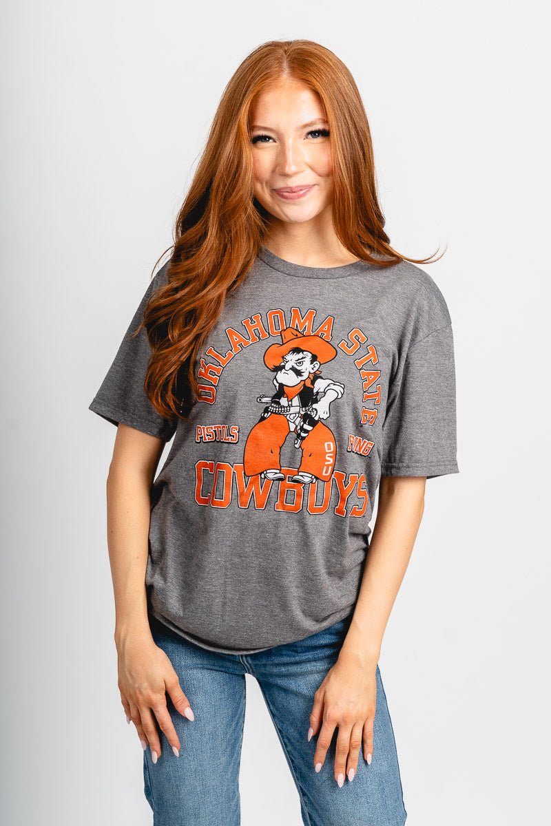 OSU OSU Oklahoma State arch Pete unisex t-shirt grey T-shirt | Lush Fashion Lounge Trendy Oklahoma State Cowboys Apparel & Cute Gameday T-Shirts