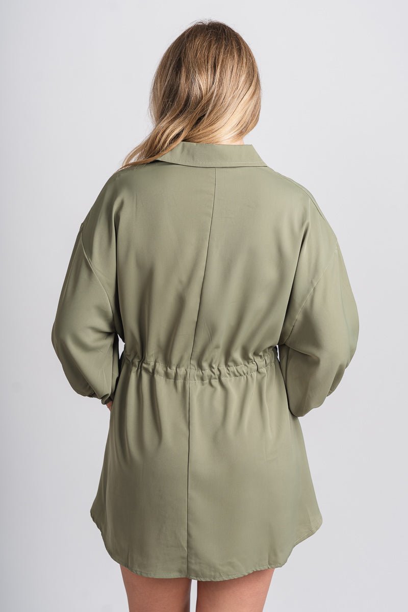 Drawstring blouse dress olive