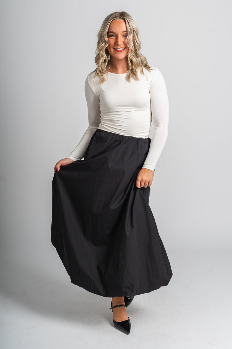 Balloon hem maxi skirt black | Lush Fashion Lounge: boutique fashion skirts, affordable boutique skirts, cute affordable skirts