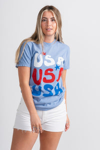 USA repeater stars comfort color t-shirt light blue - Fun T-shirts - Unique American Summer Ideas at Lush Fashion Lounge Boutique in Oklahoma