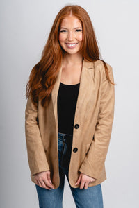 Suede blazer jacket taupe – Affordable Blazers | Cute Black Jackets at Lush Fashion Lounge Boutique in Oklahoma City