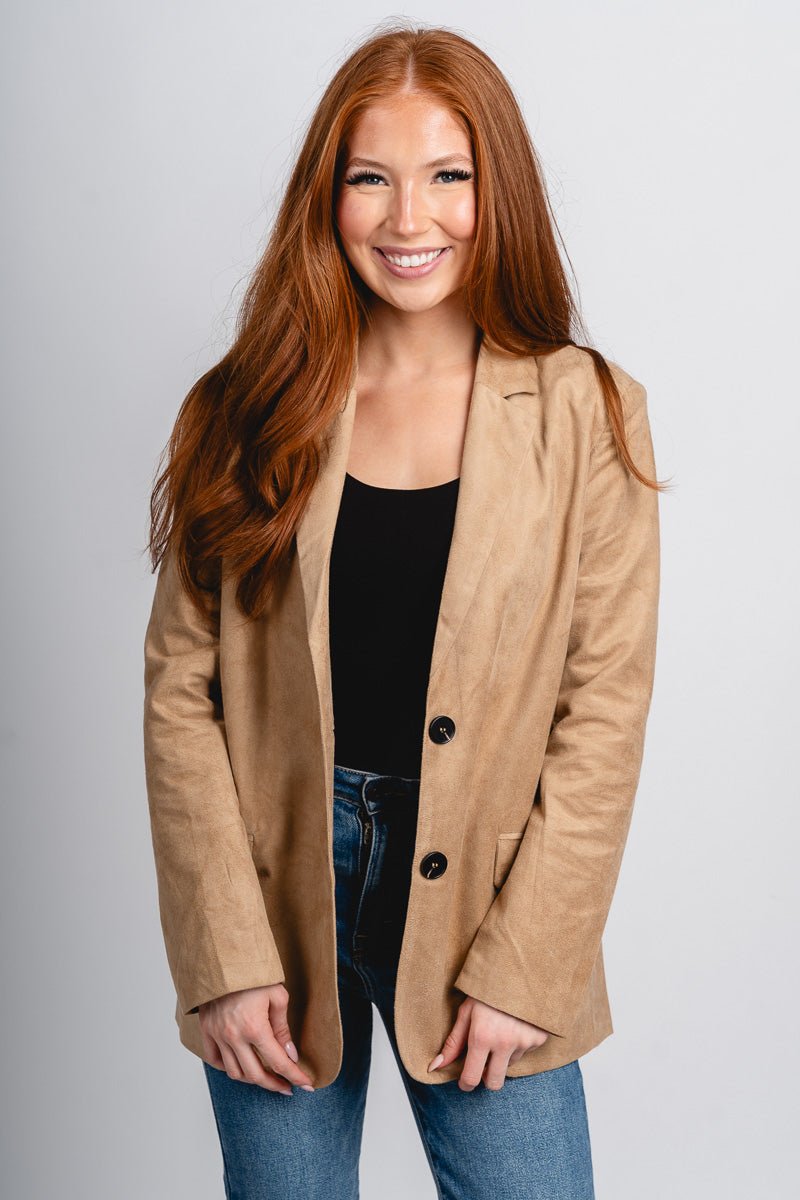 Suede blazer jacket taupe – Affordable Blazers | Cute Black Jackets at Lush Fashion Lounge Boutique in Oklahoma City