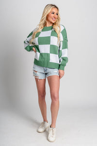 Large check sweater green - Cute St. Patrick's Day Outfits at Lush Fashion Lounge Boutique in Oklahoma City