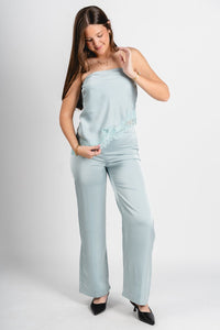 Satin lace trim strapless top sage - Affordable top - Unique Easter Style at Lush Fashion Lounge Boutique in Oklahoma